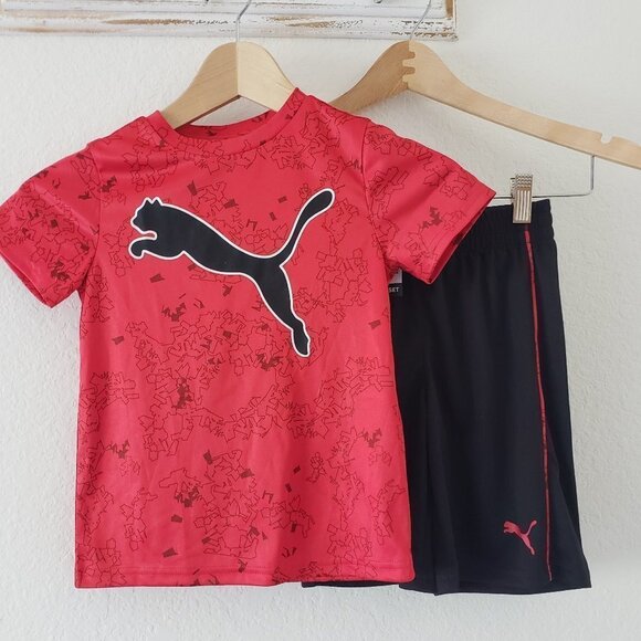 NWT - PUMA Youth Active Shorts High Risk Red Logo (Tee & Black Shorts) - Size 5 - Picture 2 of 4
